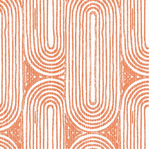 Livelynine Mid Century Modern Wallpaper Peel and Stick Orange Funky Wall Paper for Bathroom Trendy Geometric Contact Paper for Cabinets Walls Renter Friendly Bright Colors 70s Abstract Lines 17.5x78.8