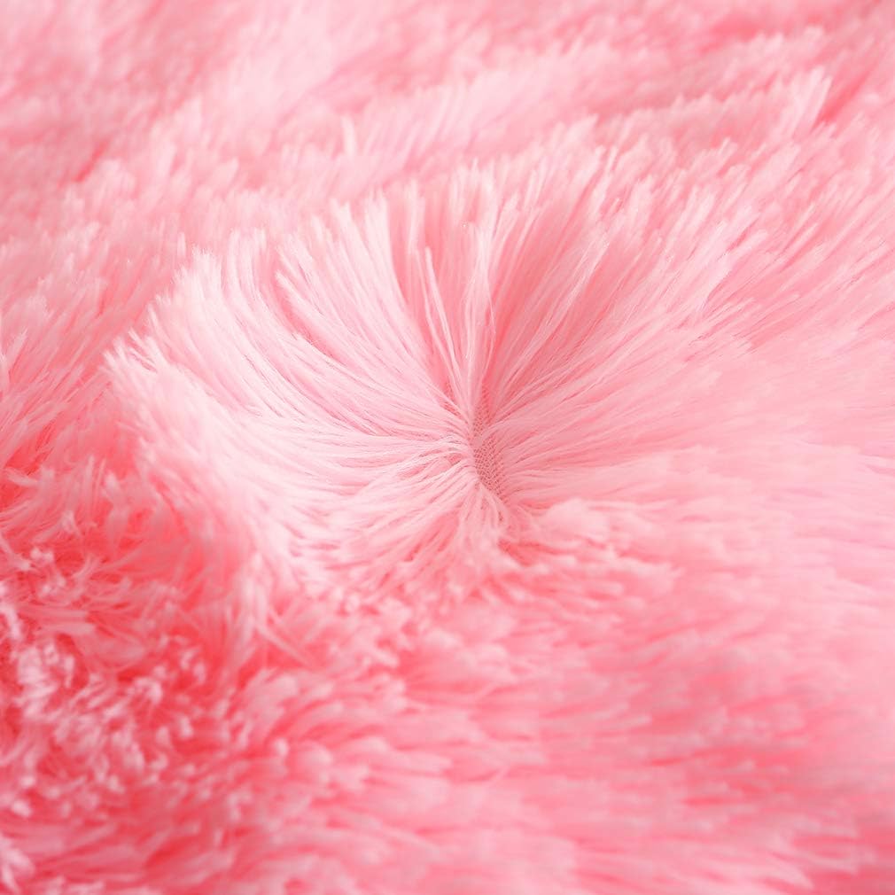 Uhamho Faux Fur Velvet Fluffy Bedding Duvet Cover Set Down Comforter Quilt Cover with Pillow Shams, Ultra Soft Warm (Pink, Queen)