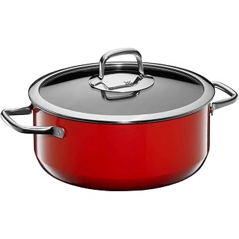 WMF Fusiontec Compact Cooking Pot Large 24 cm Glass Lid Stewing Pot Induction 4.5 L High-Tech Ceramic Stackable Scratch-Resistant Red