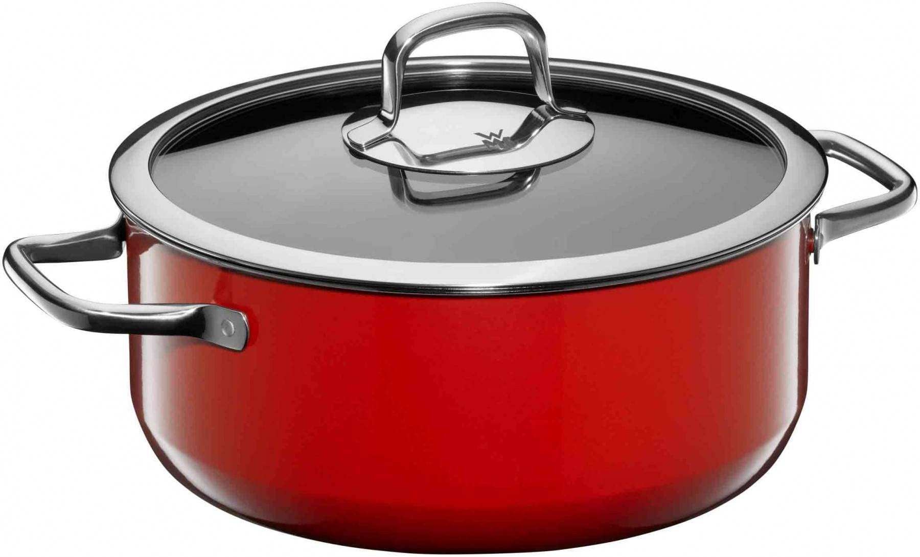 WMF Fusiontec Compact - Pentola grande 24 cm, coperchio in vetro, a induzione, 4,5 l, in ceramica high-tech, impilabile, antigraffio, rosso