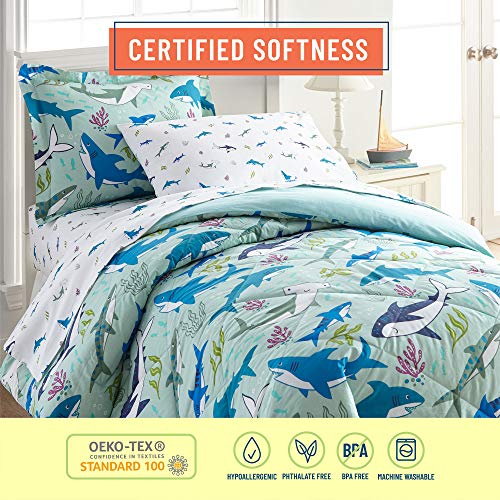 Wildkin Kids 100% Cotton Full Sheet Set For Boys & Girls, Bedding Set Includes Top Sheet, Fitted Sheet, & Two Standard Pillow Cases, Ideal Bed Sheet Set For Cozy Cuddles (Shark Attack) #TOP2