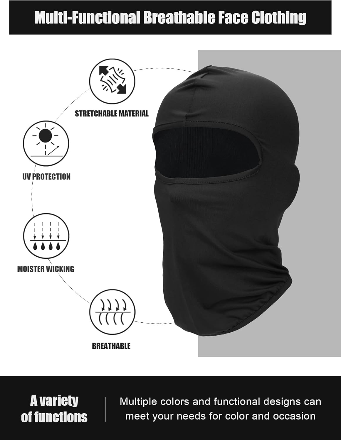 Ski Mask for Men Full Face Cover UV Sun Protection Face Mask Breathable Balaclava Mask Neck Gaiter for Outdoor Motorcycle Cycling (,) - Image 3