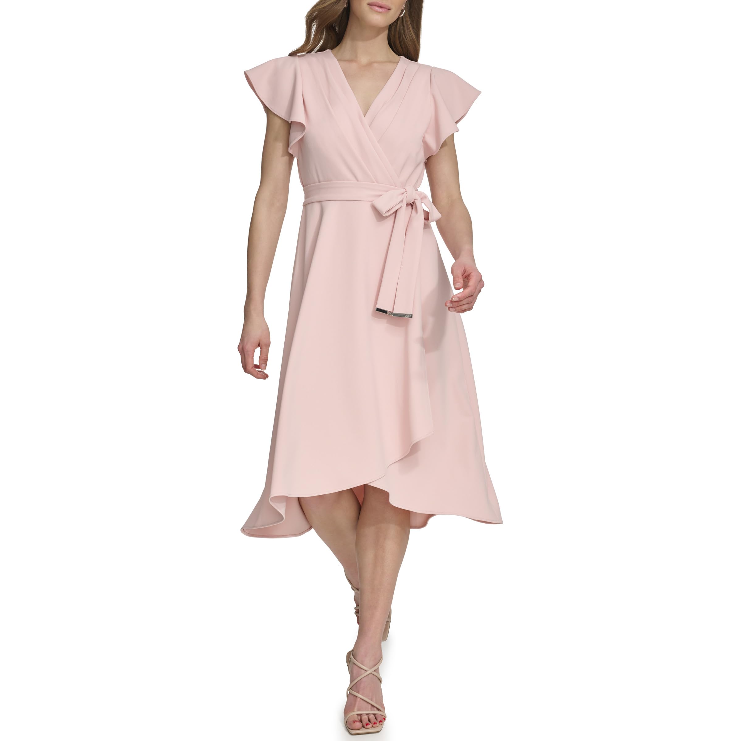 DKNY Women's Flutter Sleeve Tie Fit & Flare Midi Dress