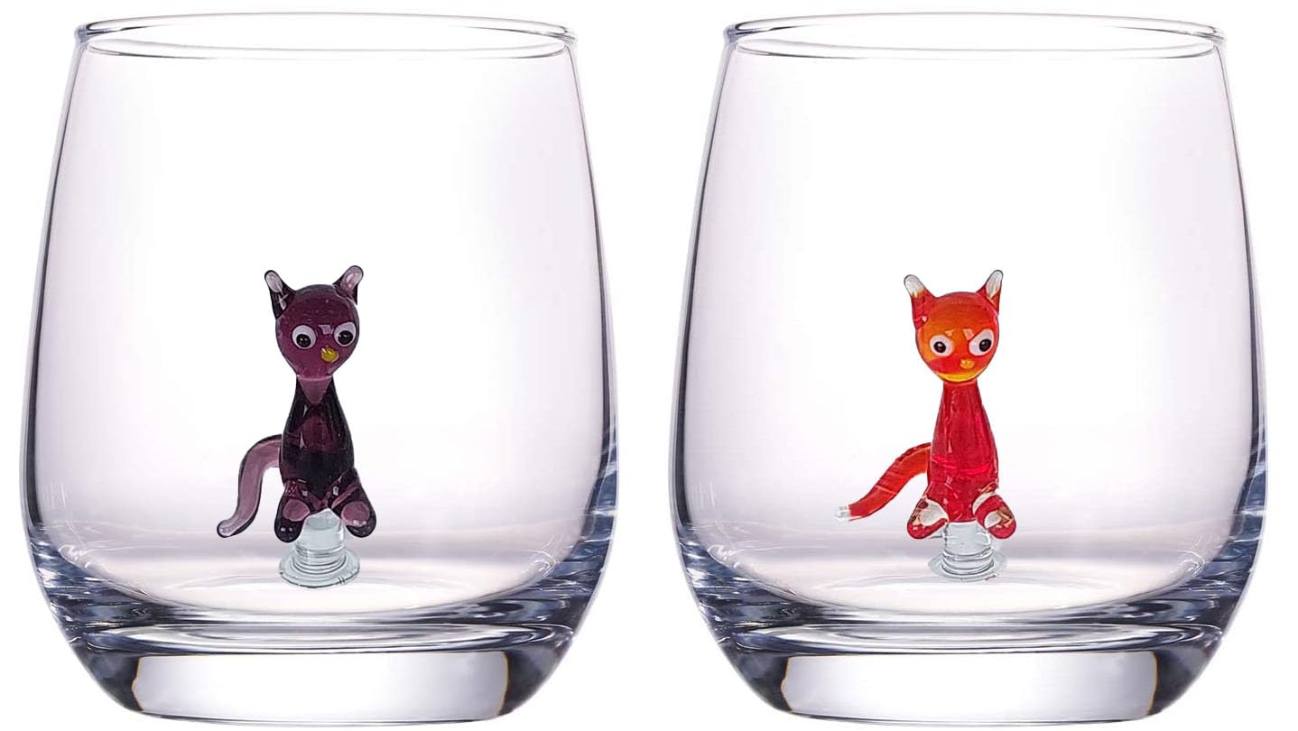 HeguSun 3D Drinking Glass Cup with Handmade Glass Cat ...