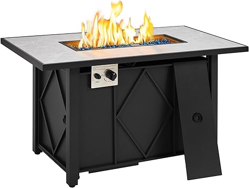Miniatura 9 de Yaheetech Fogata de propano de 43 pulgadas, mesa para fogata de gas de 50,000 BTU de encendido automático 2 en 1 con mesa de cerámica, base de