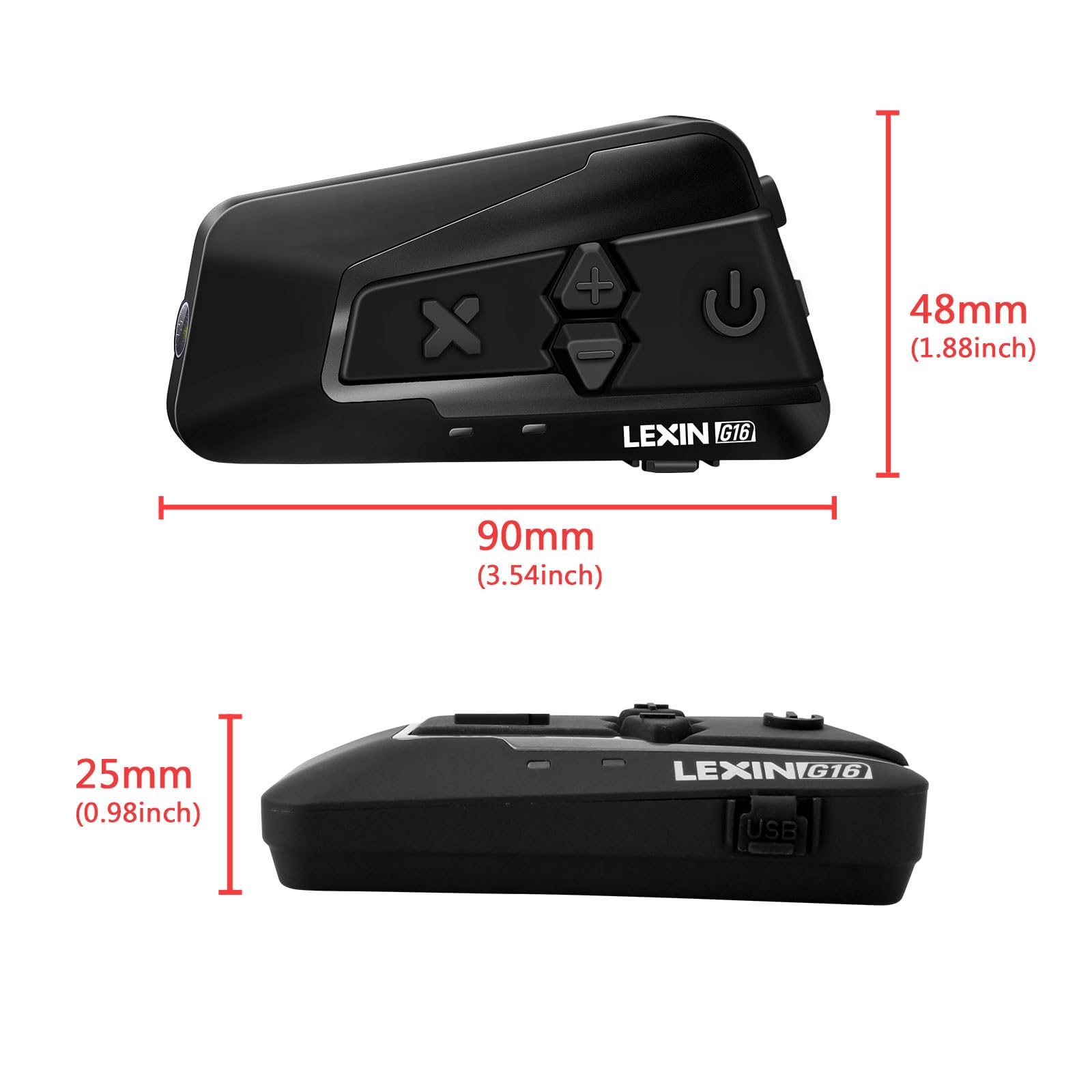 Lexin 2pc G16 Motorbike Bluetooth Headset With Headlamp Sos Mode