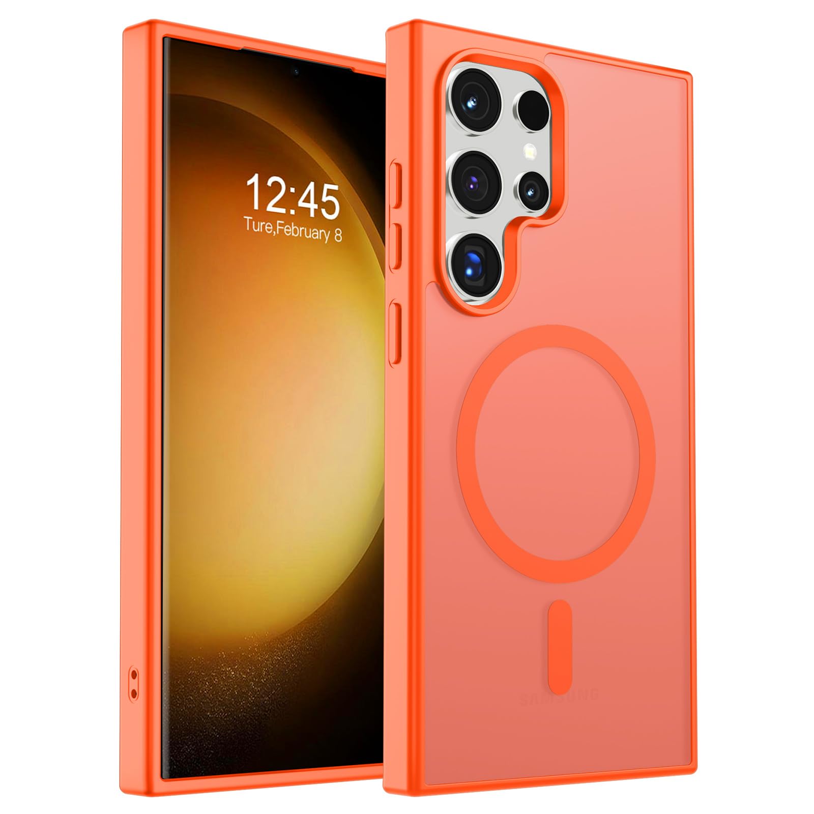 SUPFINE Magnetic for Samsung Galaxy S23 Ultra Case (Compatible with MagSafe)(Military Grade Drop Protection) Slim Translucent Shockproof Phone Case,Orange