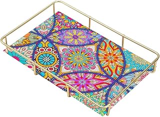 Generic YGbaby DIY 5D Mandala Diamond Painting Vanity Tray Makeup Organizer Jewelry Perfume Organizer Diamond Art Metal Decorative Tray for Storage, Vanity, Dresser, Bathroom, Bedroom (A)
