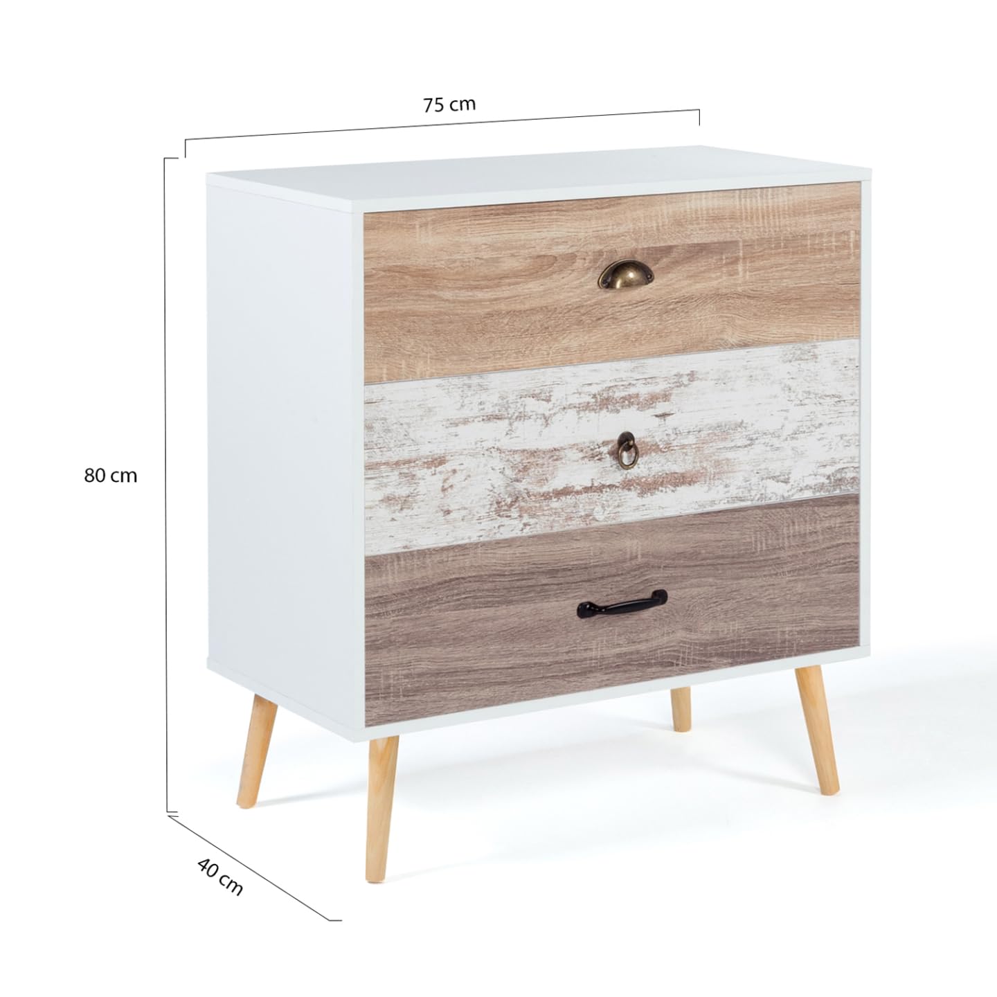 IDMarket - Cassettiera a 3 cassetti scandinavo BAHIA