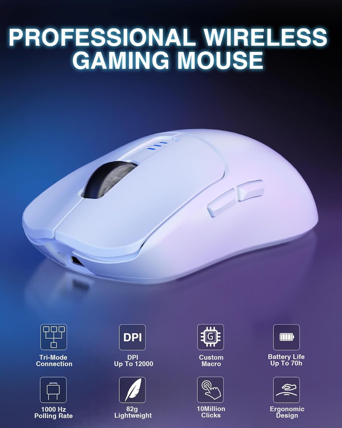 AULA SC580 Gaming Maus Kabellos, 2.4GHz/USB-C/BT Wireless, 12000DPI, 6 Tasten, Weiß