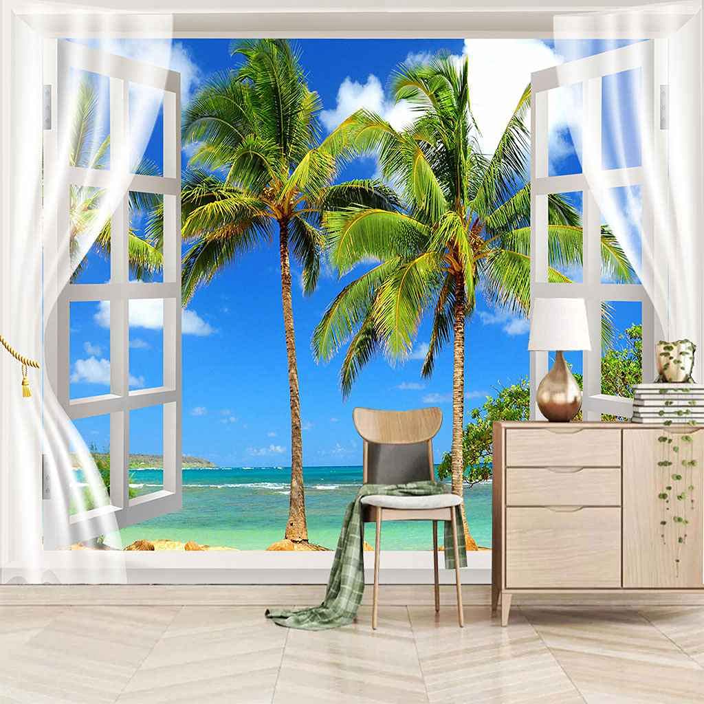 Papier peint auto-adhésif canevas 3D vue mer facile à poser