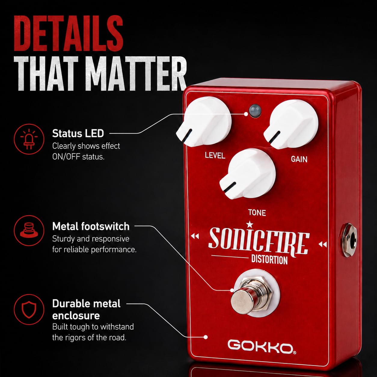Amazon.com: GOKKO GK-25 SonicFire Distortion Guitar Pedal, High