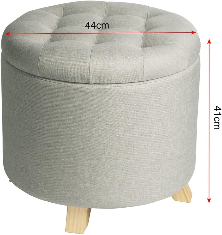 Storage Stool Footstool, Multifunction Storage Ottoman Chair Stool Removable Cover Upholstered Footstool Round Linen Pouffe Chair /787