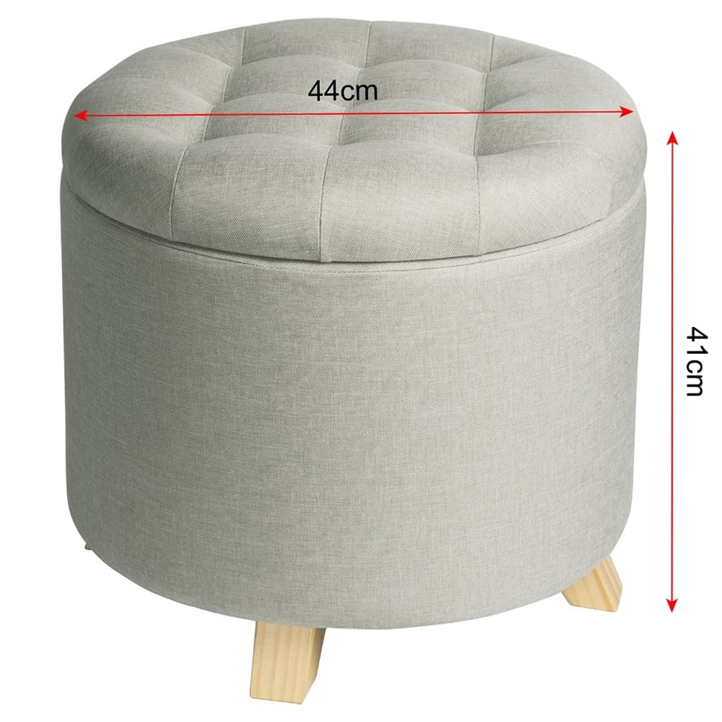Pouf Contenitore Multifunzione, Sgabello, Fodera Rimovibile, Imbottito, poggiapiedi, Rotondo, in Lino, Sedia, Organizer per la casa charitable