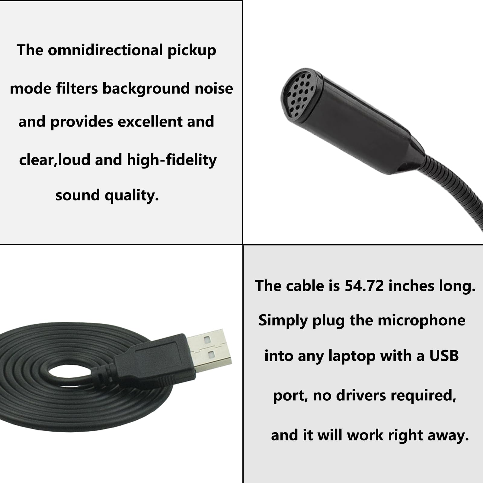 LANDIBO Microfono USB a collo d'oca regolabile, mini per computer portatile/desktop, Plug and Play, microfono a condensatore senza driver per PC, registrazioni, giochi, streaming, podcast