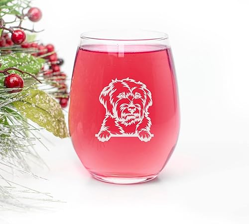 Miniatura 2 de Goldendoodle Peeking Paws - Copa de vino sin tallo, regalo Goldendoodle, regalo para perros, regalo para mascotas, regalo para mamá de perro, copa