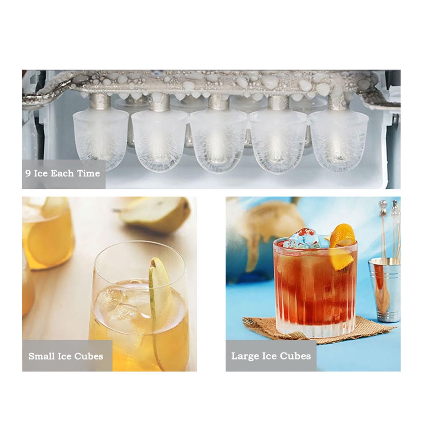 Máquina para fabricar hielo sobre encimera Máquina for hacer hielo portátil for encimera, totalmente automática, comestible, 9 cubitos de hielo en 8 minutos, máquina for hacer cubitos de hielo durader