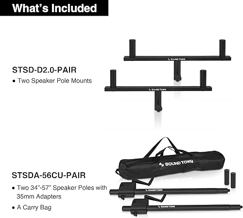 Miniatura 14 de Sound Town Paquete de 2 subwoofer/altavoces de altura ajustable (35-54 pulgadas) con rosca M20, capacidad de carga de 132 libras, negro (STSDA-M54B)