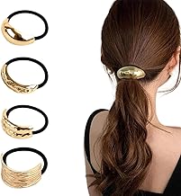 COYUN Set 4 Elastico per Capelli in Metallo, Elastici per Capelli Dorati da Donna, Elastici per Capelli in Stile Geometrico, per Capelli per Code di Cavallo, Adatti a Donne e Ragazze