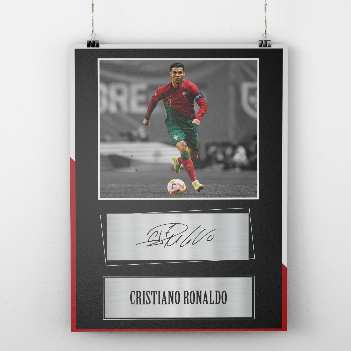 Cristiano Ronaldo Portugal Football Poster –Without Framed Wall Art with Signature & Nameplate – Modern Sports Decor for Fans