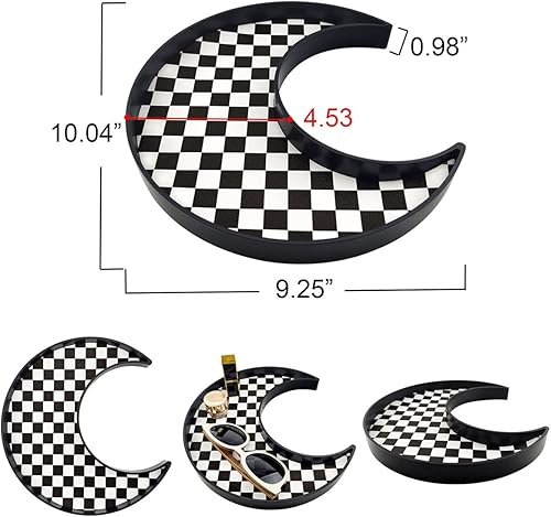 Miniatura 2 de Ciandid Bandeja de joyería con forma de luna a cuadros, organizador decorativo para tocador, maquillaje, perfume, bandeja de tocador para baño, mesa