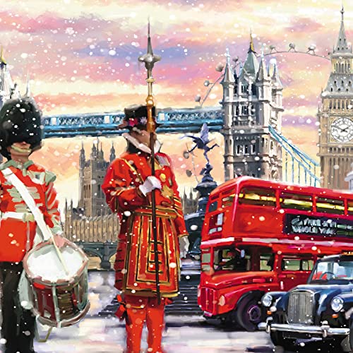 Image of GBCC The Archive Collection Pack of 6 Artistic Charity Christmas Cards - 'London at Christmastime' - Big Ben and Beefeaters - From The Great British Card Company, multi, 141 x 141 mm