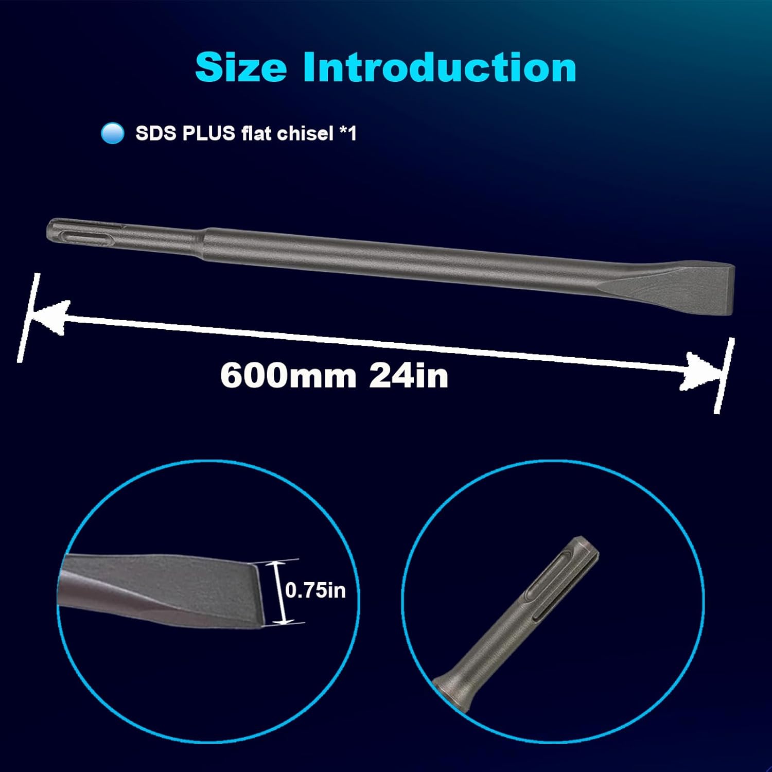 24-Inch SDS Plus Chisel, 3/4 Inch Flat Chisel with Sds Plus Shank Ideal for Concrete Demolition, Tile Removal Chisel Tool for SDS Plus Hammer Drill Attachment