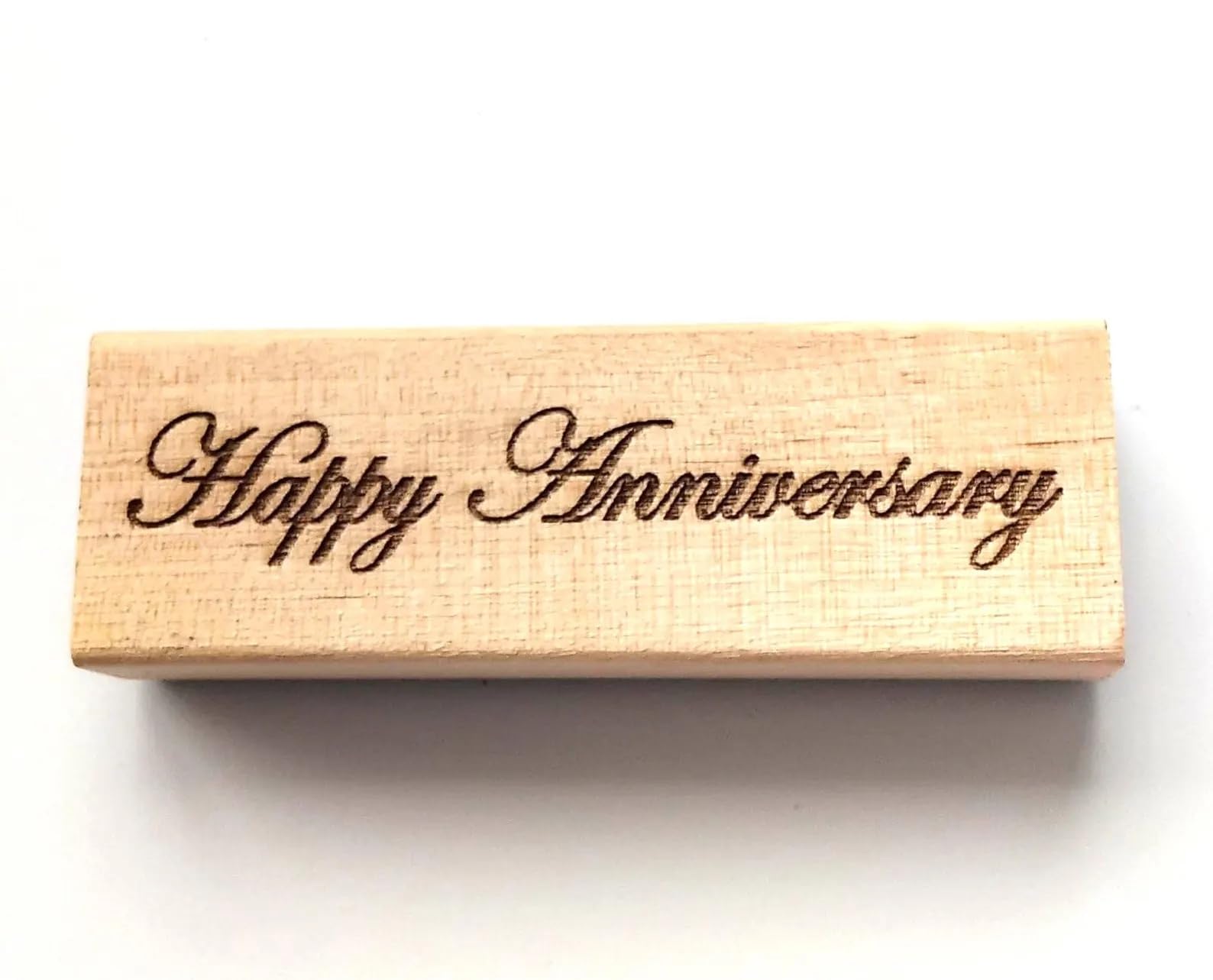 Chic Cottage Crafts Yellow Beige Wood Happy Anniversary Edwardian Script Font Sentiment Wooden Mount Rubber Stamp - 7Cm