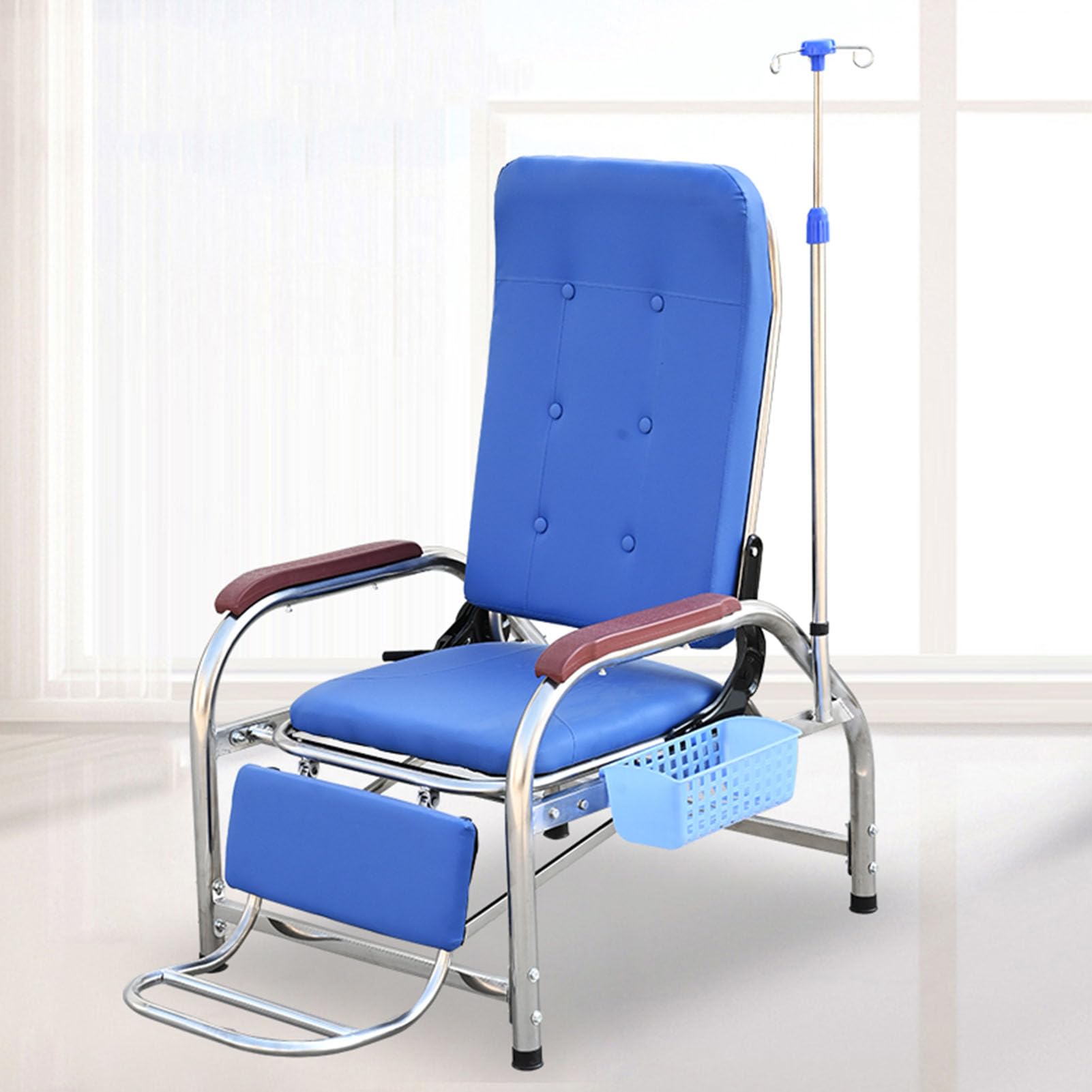 Chaise médicale entièrement inclinable avec support IV pour prélèvement sanguin et patient en attente dans les cliniques