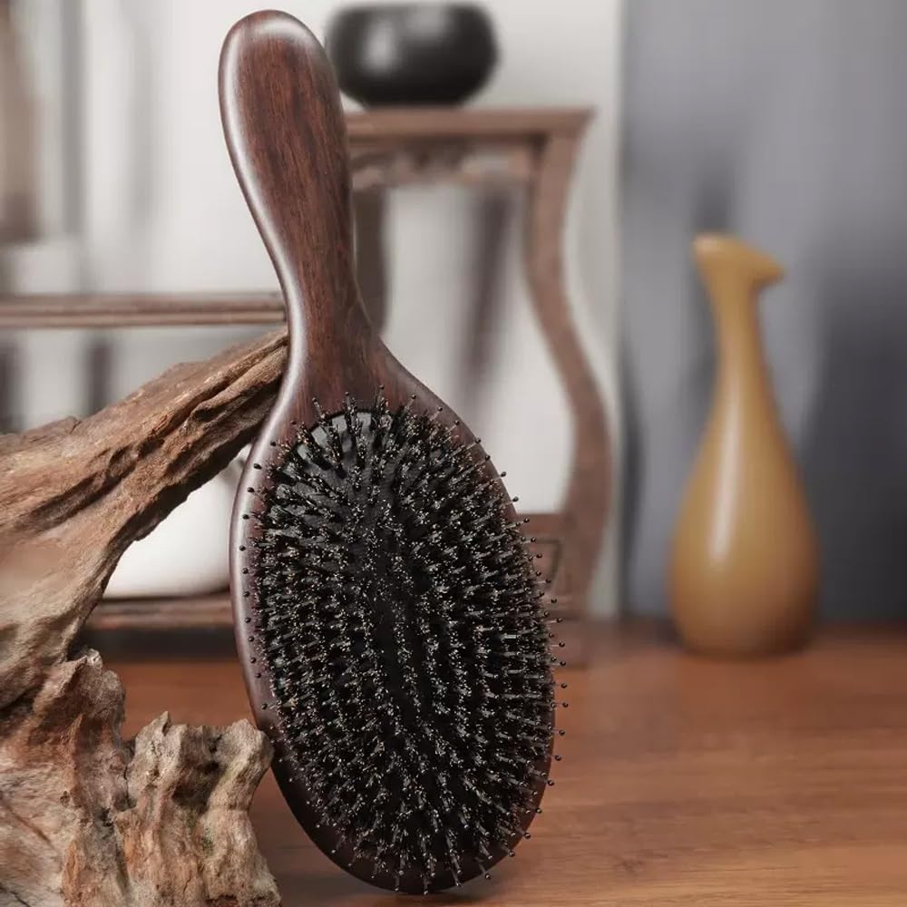 Cepillo de pelo de cerdas de jabalí, cepillo de paleta de cerdas de jabalí 100% puro for mujeres, hombres, cabello fino, fino, largo, rizado o cualquier tipo de cabello, restaura el brillo y la textur