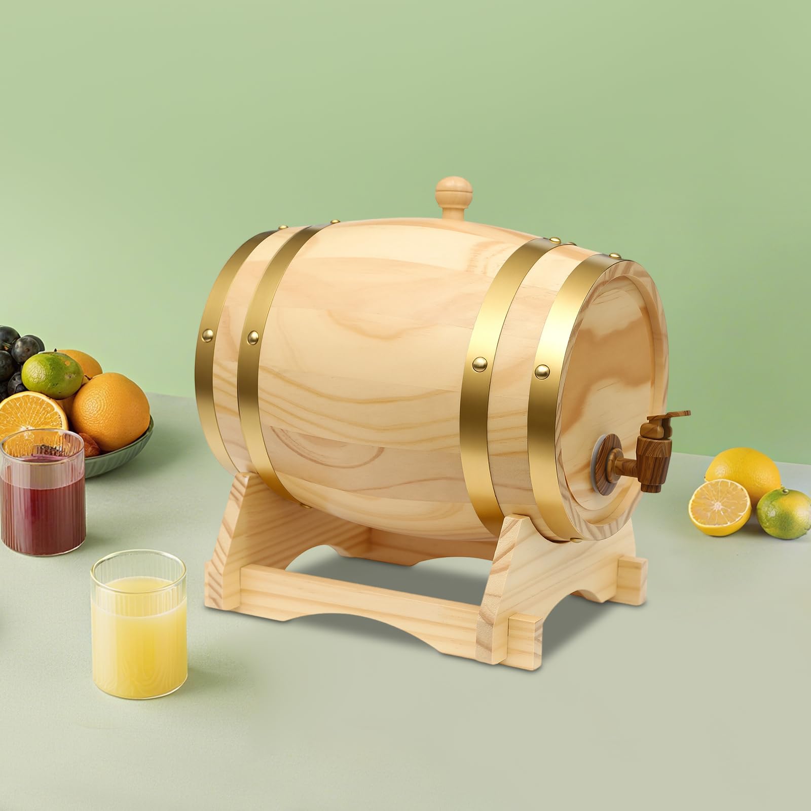 Barril de vino, barril de madera de 3 L/5 L para whisky y vino, con soporte y grifo, barril de madera original de cerveza, barril de whisky para el hogar y el bar para almacenamiento (5 L)