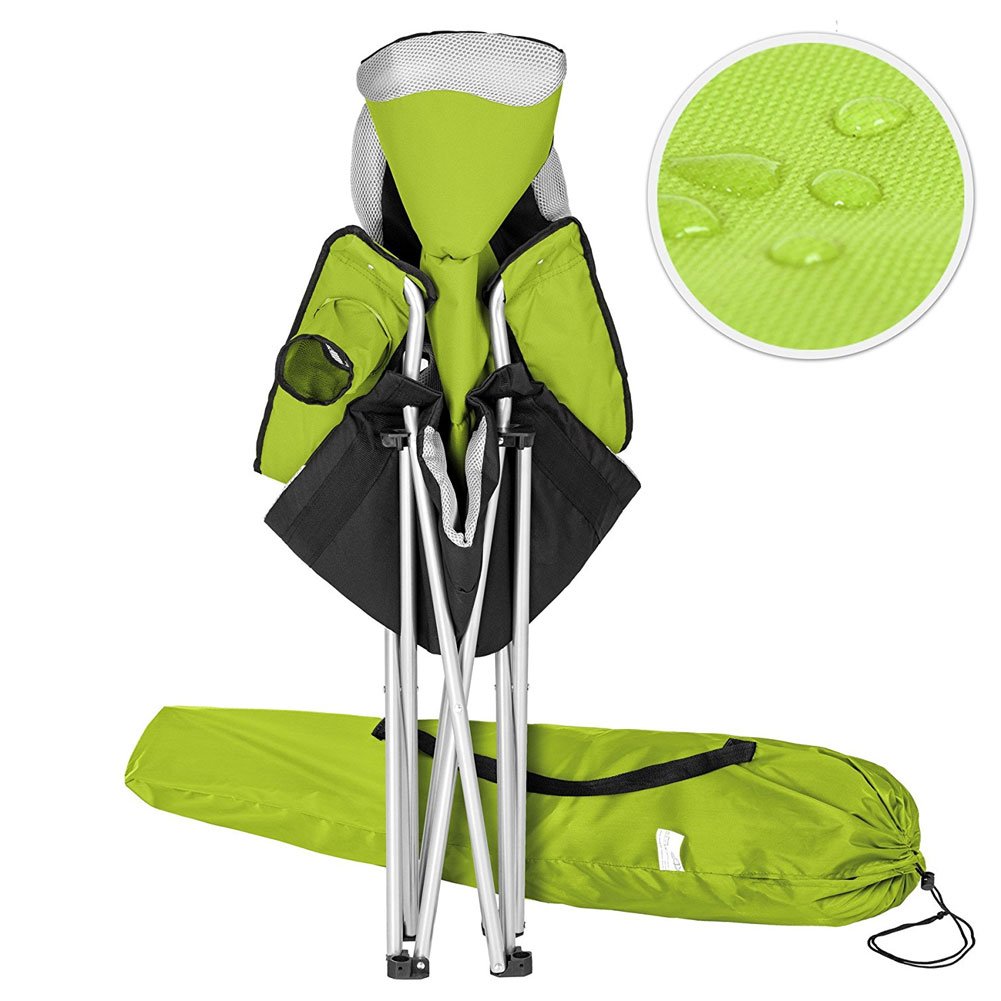 BAKAJI Pliant Camping Chaise Rembourrée avec Sac Camping Mer Chaise Plage De Pêche en Plein Air en Acier Et Polyester avec Porte Compartiment Boissons et Smartphone (Vert)