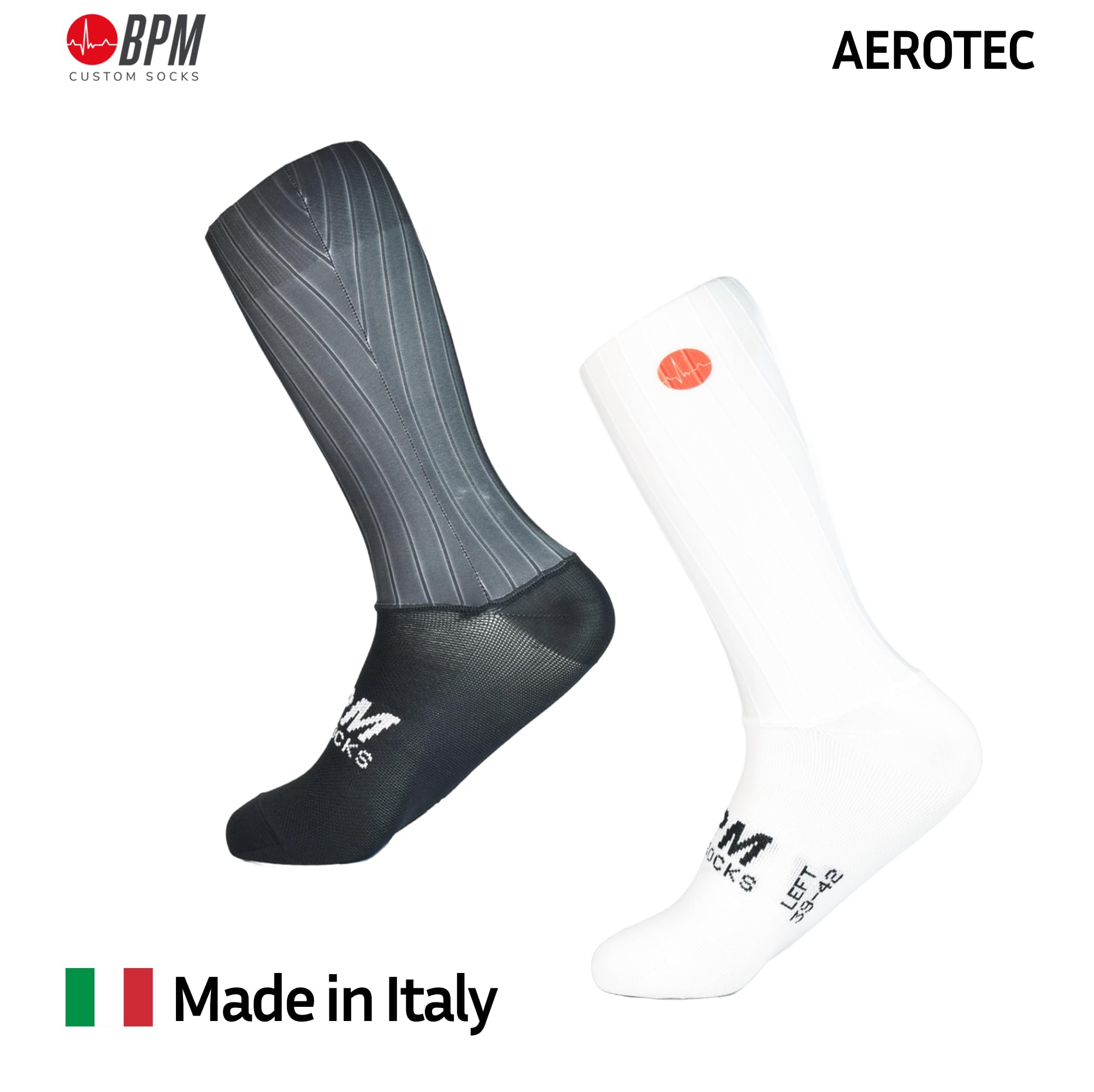 BPM Calcetines Ciclismo AEROTEC | Caña Alta Ultraelástica | Hilo Técnico de Alto Rendimiento en la Zona del Pie | Corte Láser | Made in Italy