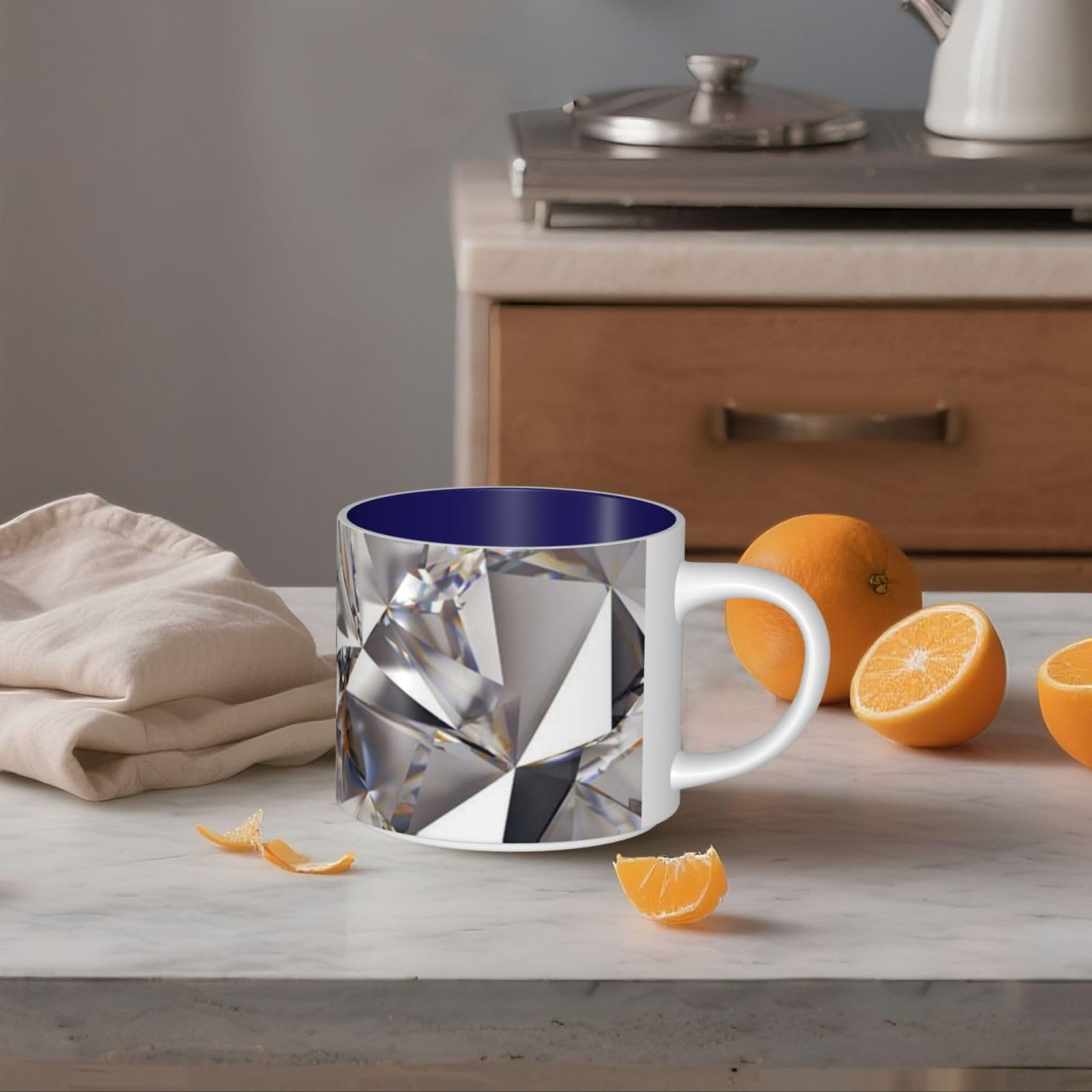 Brokat Abstrakcyjny Diament Kryształ Wzór Drukowane Duża Pojemność Ceramiczne Kubki Filiżanka Do Kawy