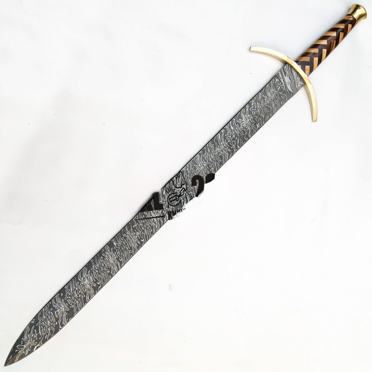 PAL 2000 KNIVES SW-9579 Handmade Gladius Forged Damascus Steel Fixed Blade Viking Sword with Leather Sheath