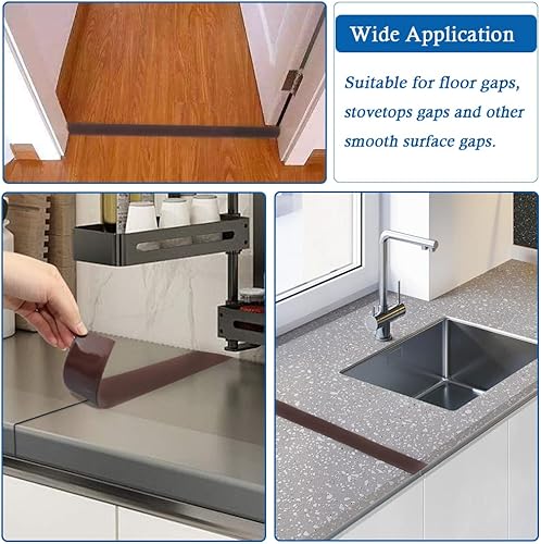 Miniatura 7 de Tira de transición para piso, tiras autoadhesivas para pisos, tiras de vinilo para pisos, tiras divisoras planas de vinilo (3.0in, 3.3 pies, marrón)