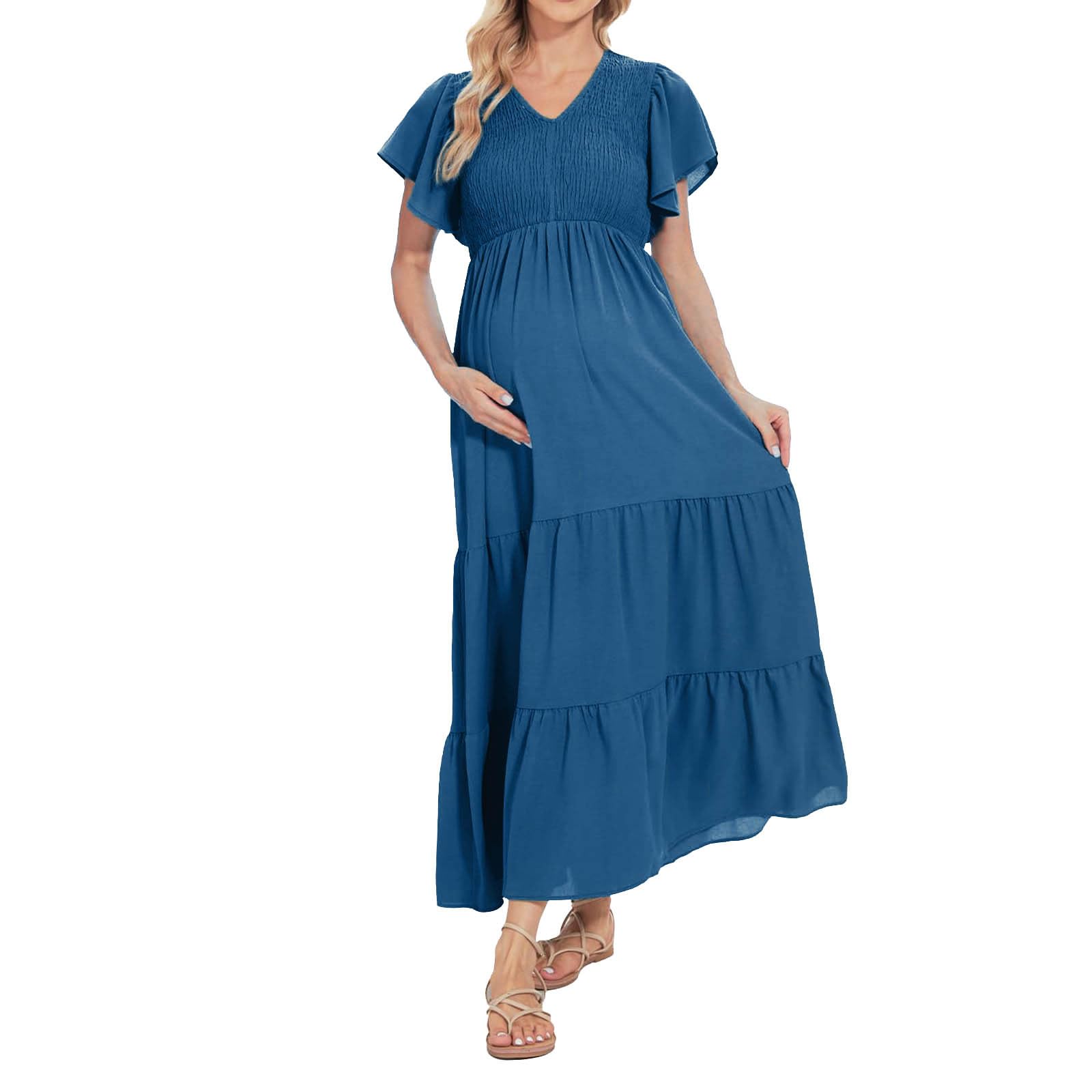 Abito Premaman Elegante Con Allattamento | Scollo A V, Maniche Lunghe, Cintura In Vita | Nero - Foto 12