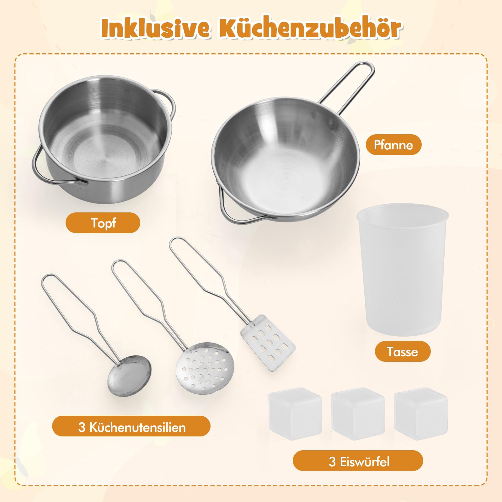 COSTWAY Kinderküche Holz, Spielküche mit Dunstabzugshaube, Spüle, Wasserhahn, Mikrowelle & Ofen, Spielzeugküche mit Lincht und Sound, Holzküche mit Zubehör für Kinder ab 3 Jahren (Braun)