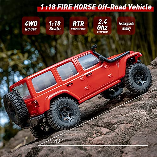 Wowrc X Rochobby Rc Crawler,1/18 Scale Rc Rock Crawler 4X4, Rtr Off Road Rc Truck Cars For Adults, Waterproof All Terrain Rc Crawler Kit With Battery Charger, Fire Horse #TOP7
