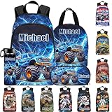 Asbepint Personalized School Backpack with Lunch Bag Set - Custom Name Bookbag for Students Kids Daughter Son Boy Girl Customized Daypack Gift