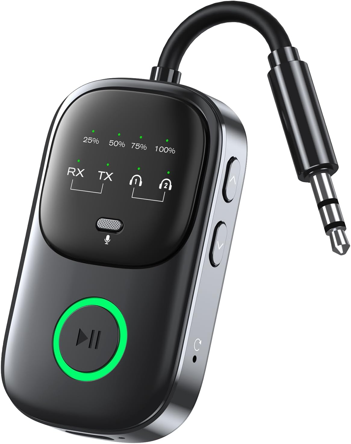 Bluetooth Transmitter Receiver 2-in-1: Car Handsfree Mic, TV & Airplane Audio | Connect 2 Headphones | 18-Hr Battery