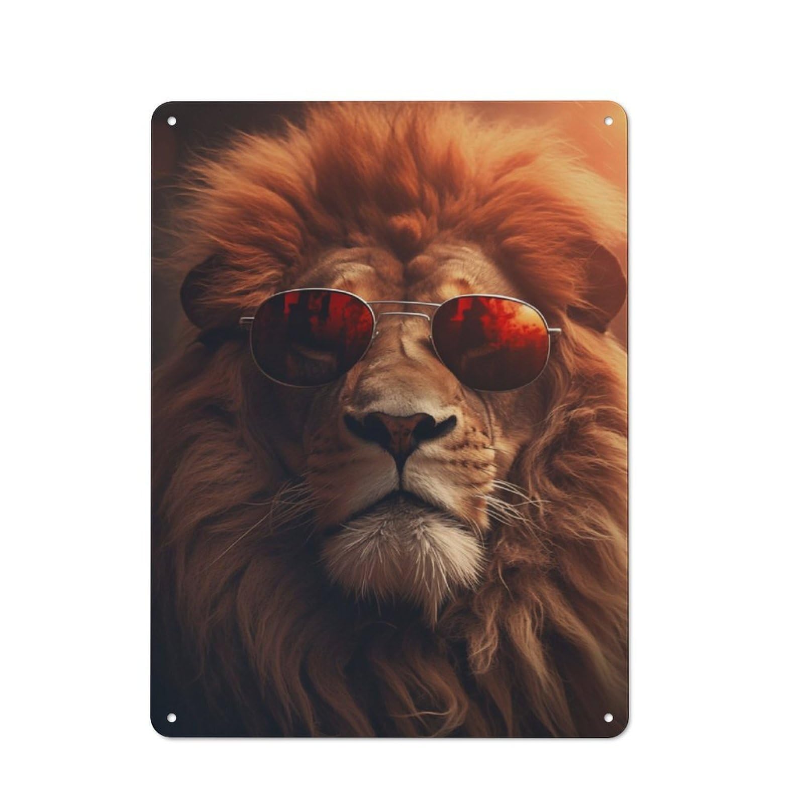 Junmoney Cool Lion Sunglasses Cottage Style Metal Wall Decor 40X30cm, Farmhouse Metal Sign For Kitchen, Cottage, Porch Or Garden Room