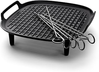 Philips Airfryer Grill Kit XXL with Grill Plate & 6 Skewers, Black | Double Layer Cooking - Dishwasher Safe Airfryer Accessory with Nonstick & HomeID App (HD9959/00)