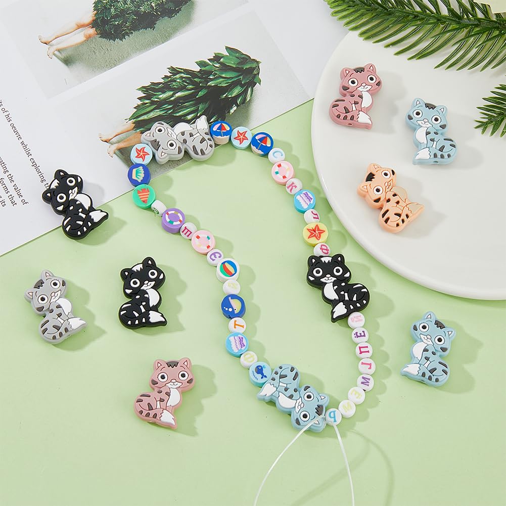 DICOSMETIC 5 Colors Cat Silicone Beads 20Pcs Character Focal Silicone Beads Animal Silicone Loose Beads for Pen Keychain Jewelry Making Craft Hole: 2mm - Image 4