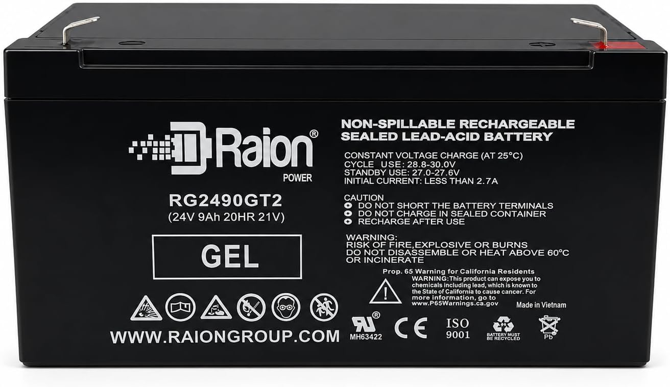 Raion Power 24V 9AH/20HR Gel Ride-On Toy 24 Volt Battery – Extended Runtime Upgrade – Compatible with Ottaro Kids Ride On UTV Toys and Select Others – Replacement for Longway 12FM7 7Ah Batteries