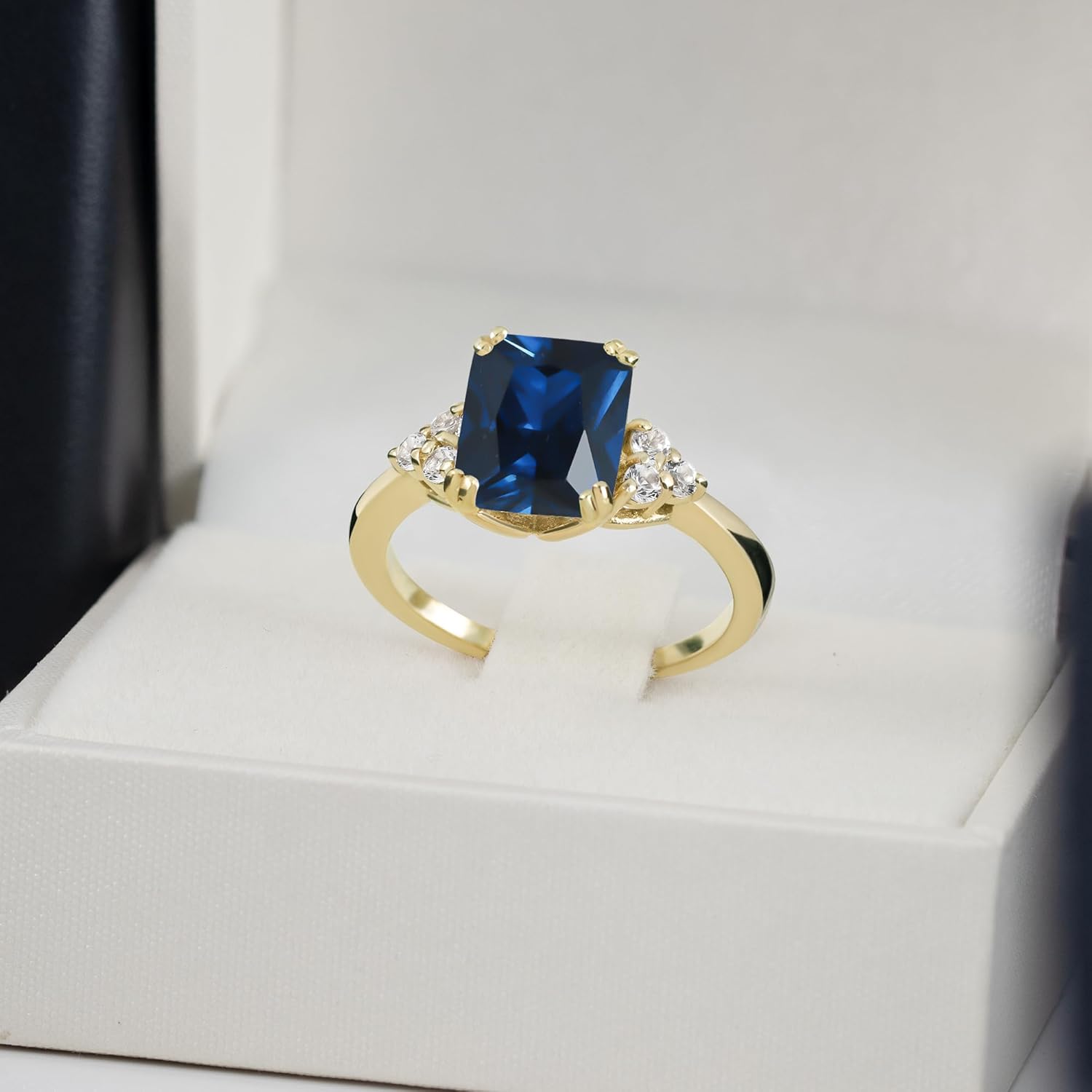 Blue Sapphire Ring - September Birthstone - Statement Ring - Gold Ring - Engagement Ring - Rectangle Ring - Cocktail Ring
