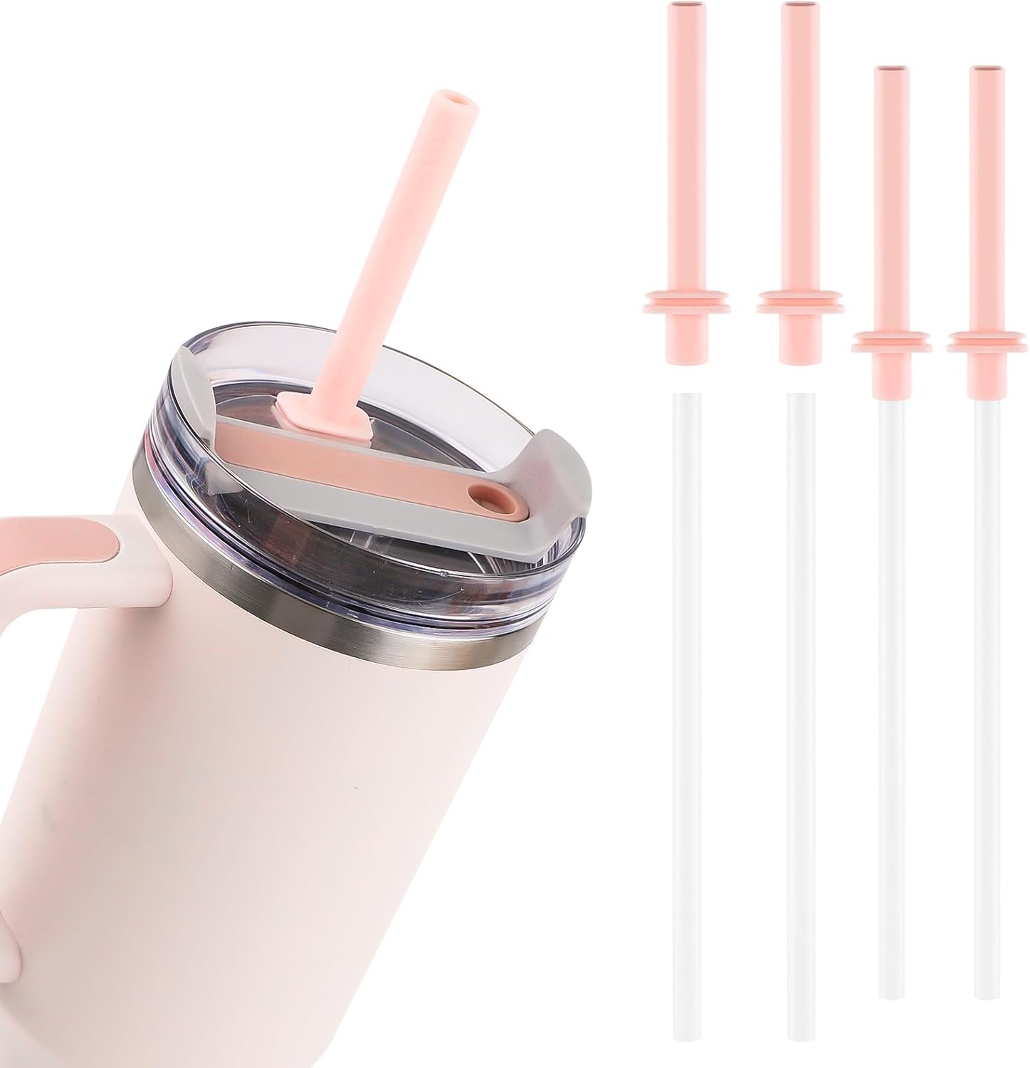 4 sets replacement straw compatible with stanley 40 oz, 360° bendable silicone reusable straws for stanley 40 oz, bottle straws accessories for stanley jug straw replacement parts (pink)