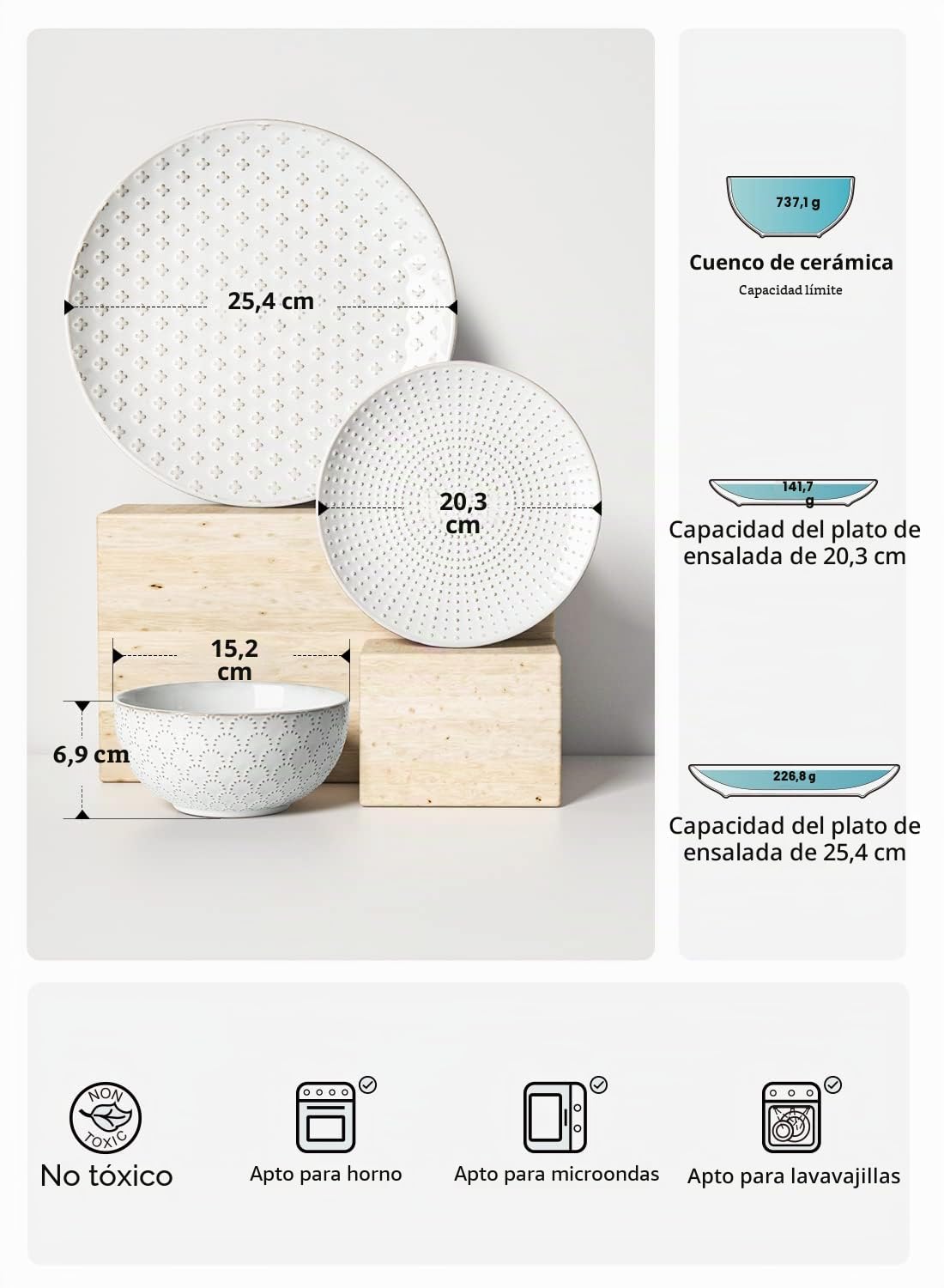 LE TAUCI Juego de vajilla de 12 piezas, juego de platos y cuencos de cerámica, apto para inauguración de la casa (plato de cena de 10 pulgadas + plato de ensalada de 8 pulgadas + cuenco de cereales de
