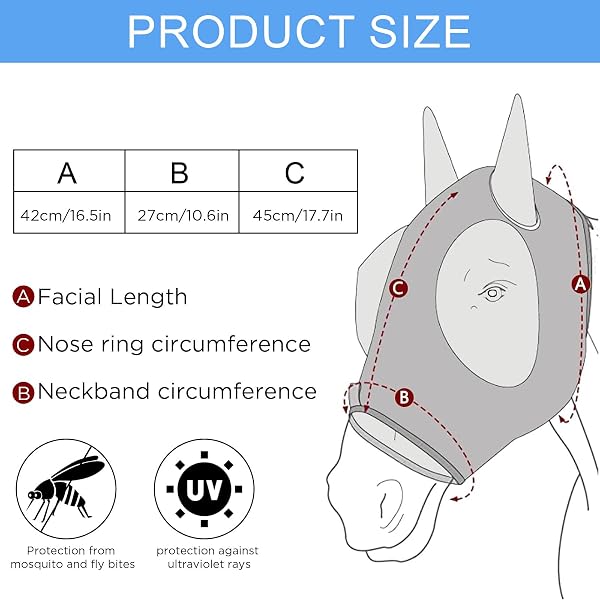 dellyy Masque Anti Mouche Cheval, Masque Mouche Cheval, élastique Protection Mouche, Bonnet Anti Mouche Cheval Protection UV, Bonnet Anti Mouche Cheval (Bleu) - 2