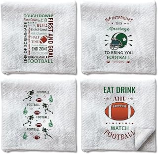 WADORN 4Pcs Funny Rugby Hand Towels, Football Themed Decorative Kitchen Dish Towels 24 x 16 Inch Microfiber Absorbent Soft Hand Tea Dishcloths for Cooking Baking Bathroom Holiday Housewarming Gifts